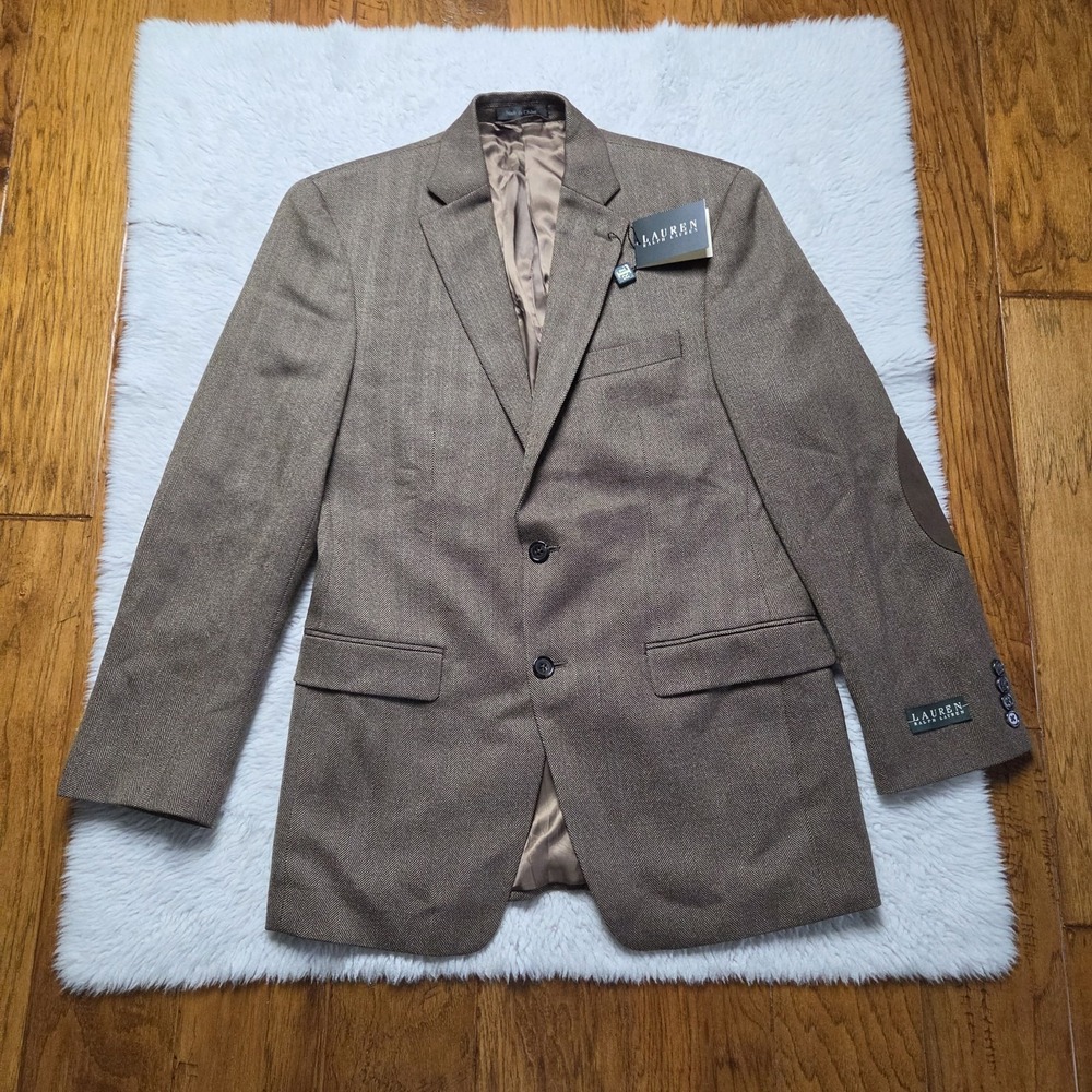 NWT Lauren Ralph Lauren Wool Blazer Sport Coat Men's 36R Brown Herringbone